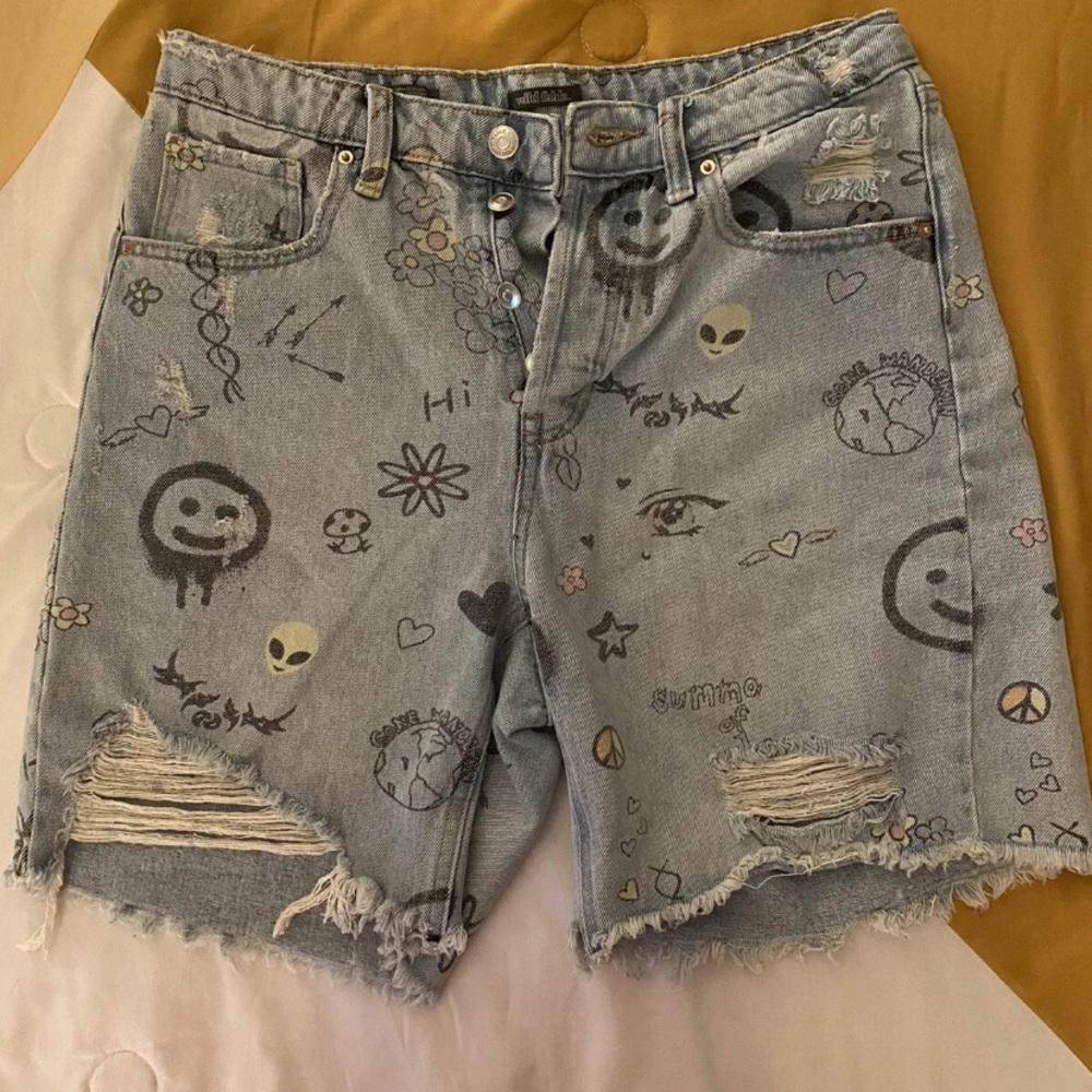 Wild Fable High Rise Distressed Art Denim Shorts